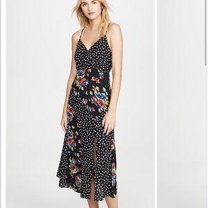 NEW • Likely • Saige Polka Dot Floral MIDI V Neck Dress Black White 0 / Small